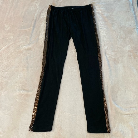 NEW Lbisse large black‎ leggings with rose gold bling stripes - Picture 1 of 5